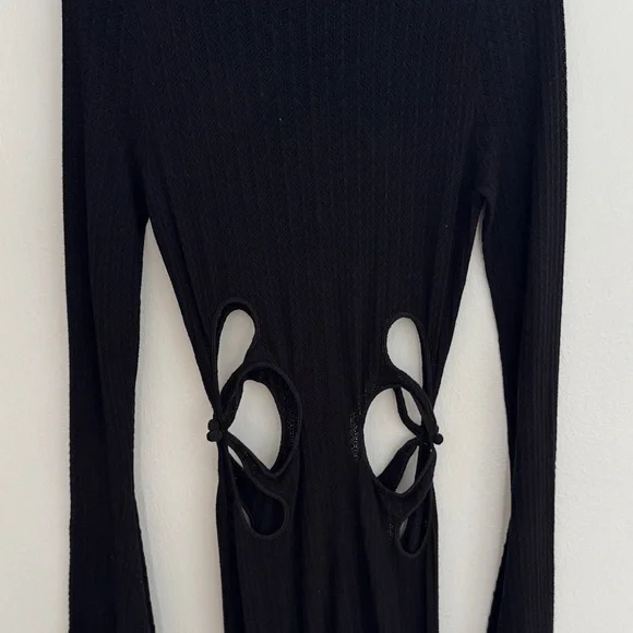 Sau Lee Black Long Sleeve Dress with Cut-Out Accents Long Sleeve
